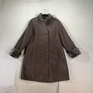 Womens Afghan Coat Size M Faux Vegan Suede Brown Gray Y2K Retro 70s Penny Lane